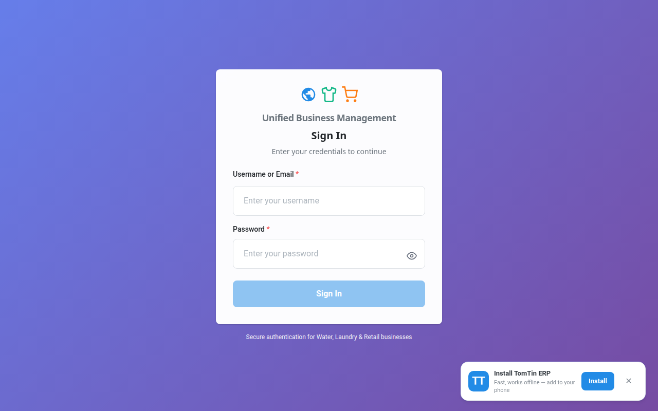 TomTin ERP live product screenshot